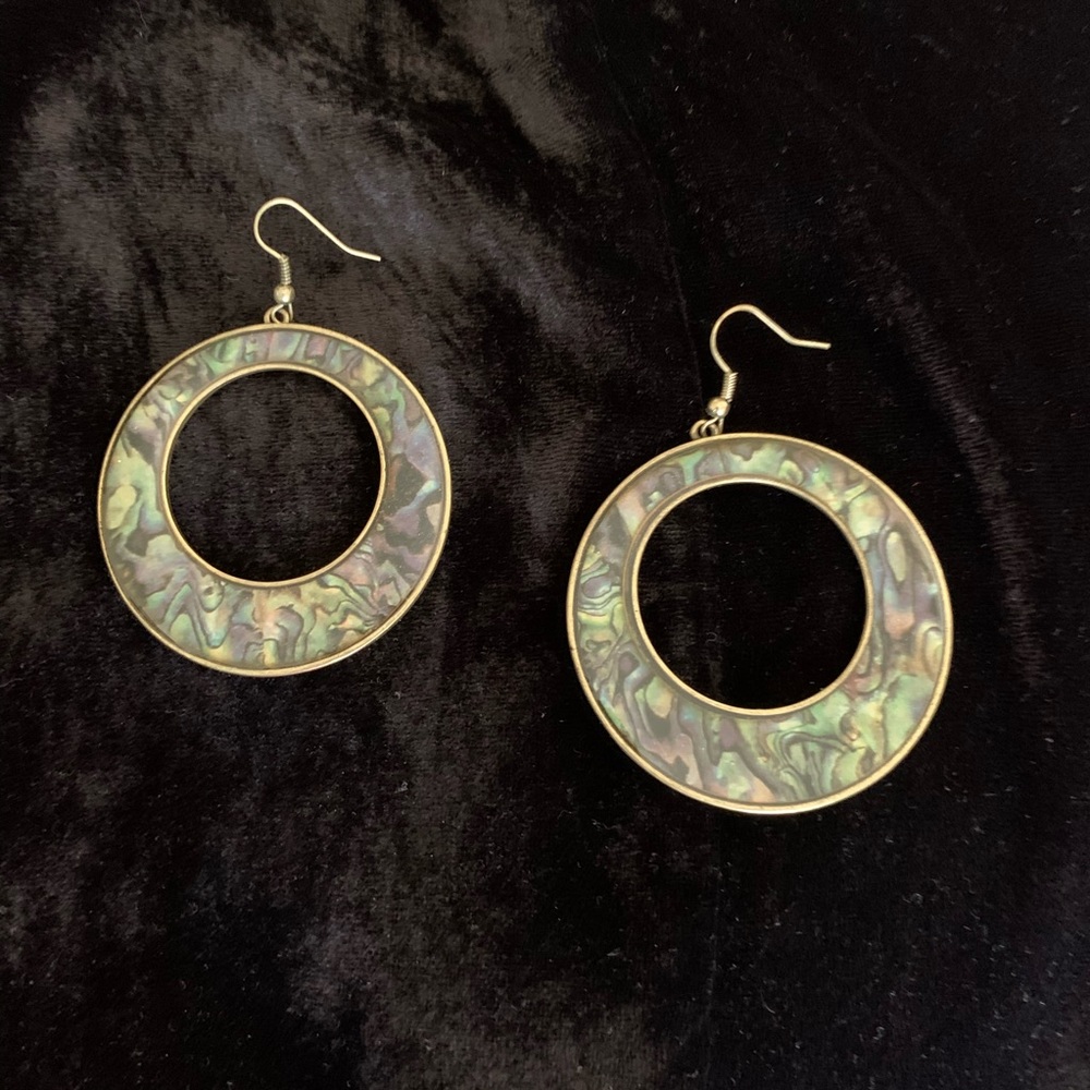 Mother of pearl dangle hoop earrings